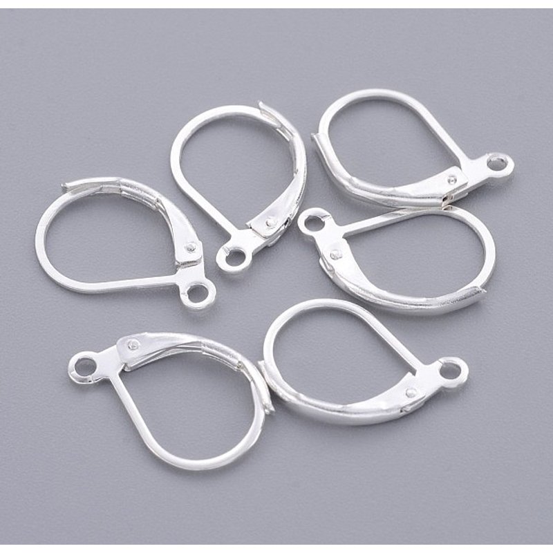 Brass Leverback Earring Findings with Loop, Silver Color Plated — Jewelry Findings