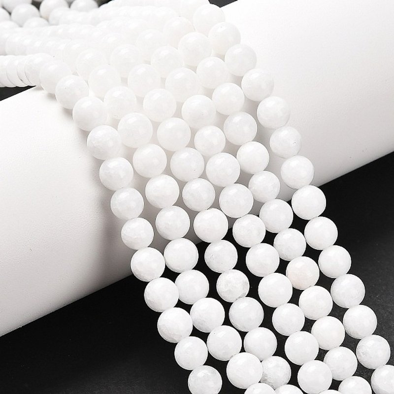 Brins de perles de jade blanc naturel, teint et chauffé, 6mm, 15 pouces — Perles à bijoux