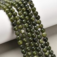 Fils de perles de jade naturel de Taïwan, rond, olive, 6mm — Perles à bijoux