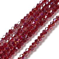 Brins de Perles en Verre, Plating AB, Facettées Bicone, Rouge Foncé