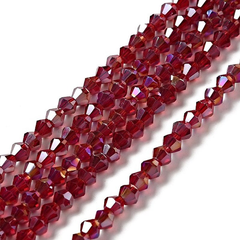 Brins de Perles en Verre, Plating AB, Facettées Bicone, Rouge Foncé — Perles à bijoux
