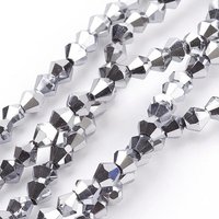 Brins de perles en verre électroplaqué, facettées, biconiques, plaquées argent — Perles à bijoux