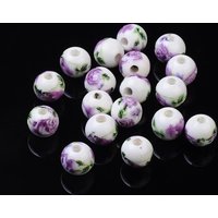 Perles en Porcelaine Imprimées à la Main, Rondes, Orchidée, 8mm, Trou de 2mm — Perles à bijoux