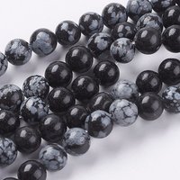 Brins de perles d'obsidienne flocon de neige naturelle, rondes, 8mm — Perles à bijoux