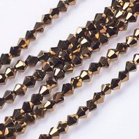 Brins de perles en verre électroplaquées, facettées, bicone, doré foncé — Perles à bijoux