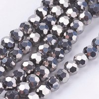 Brins de perles en verre électroplaqué, facettées rondes, plaquées argent, 4mm — Perles à bijoux