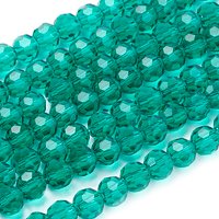 Brins de Perles en Verre Teal, Facettées, Rondes, 6mm, 88-91pcs — Perles à bijoux