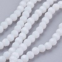 Faceted Glass Beads Strands, Round White, 4mm, 1mm Hole — Jewelry Beads