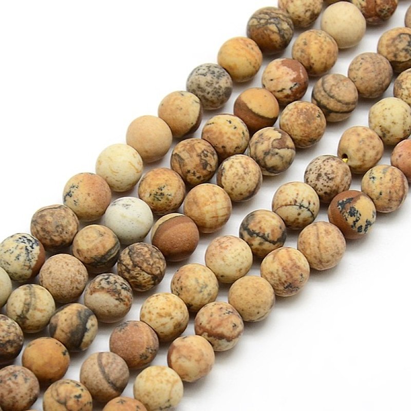 Frosted Natural Picture Jasper Round Bead Strands, 8mm, 44-48pcs — Jewelry Beads
