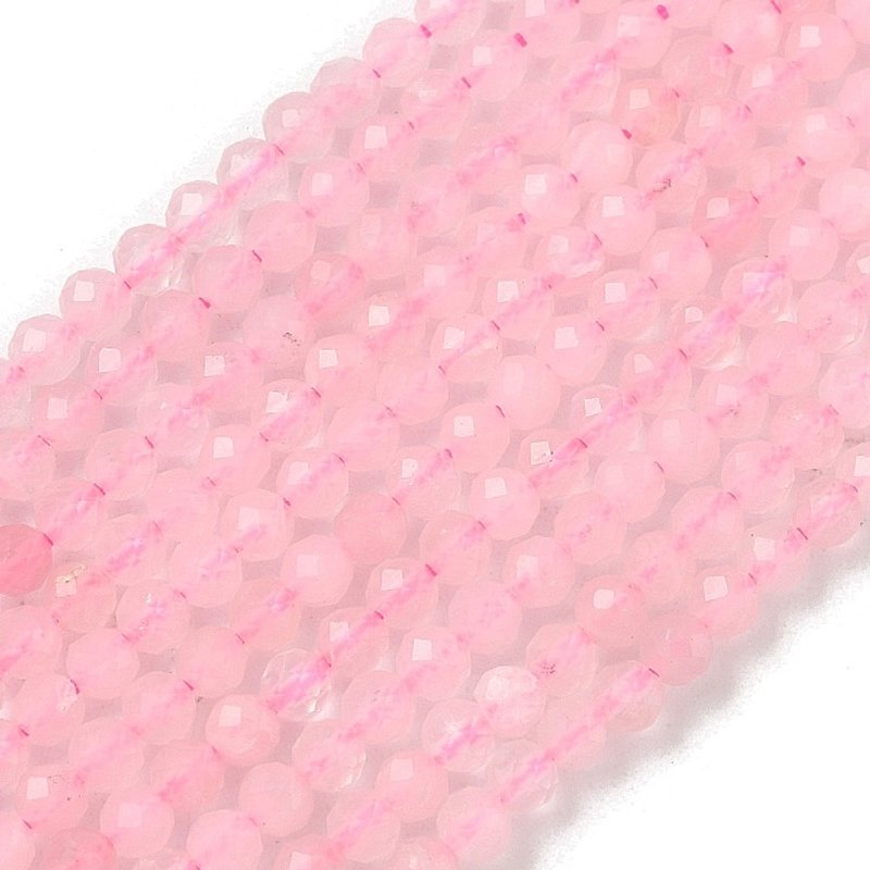 Brins de perles de quartz rose naturel, 3mm, rond facetté, 14.96 pouces — Perles à bijoux