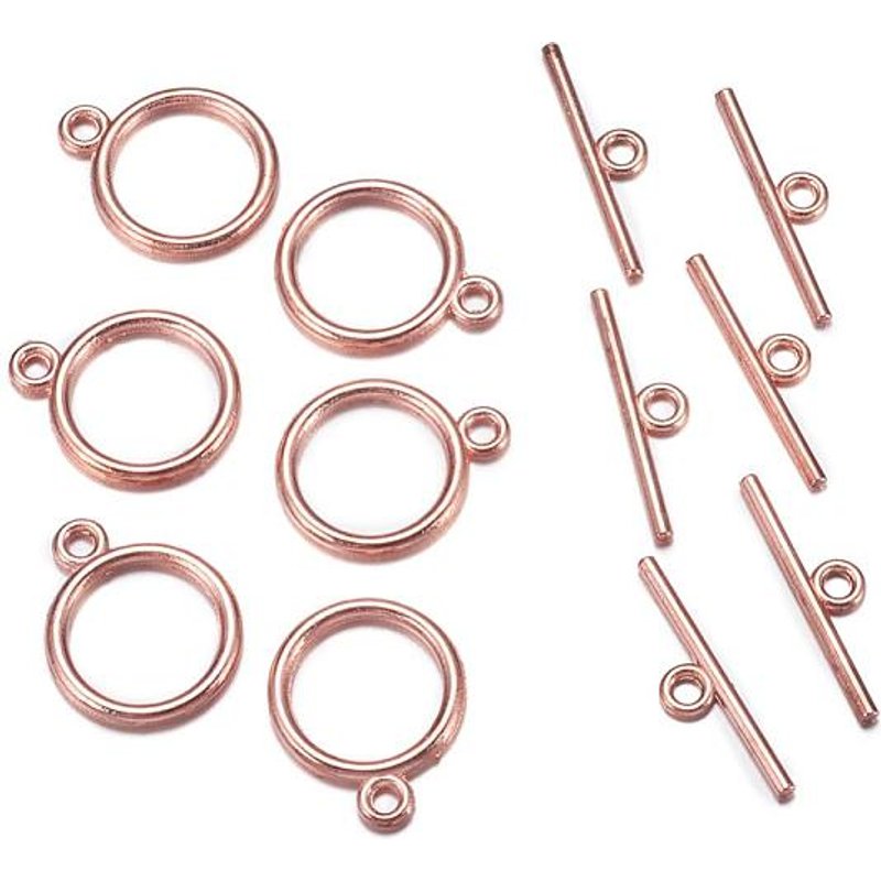 Tibetan Style Rose Gold Toggle Clasps - Flat Round 15x2mm — Jewelry Findings