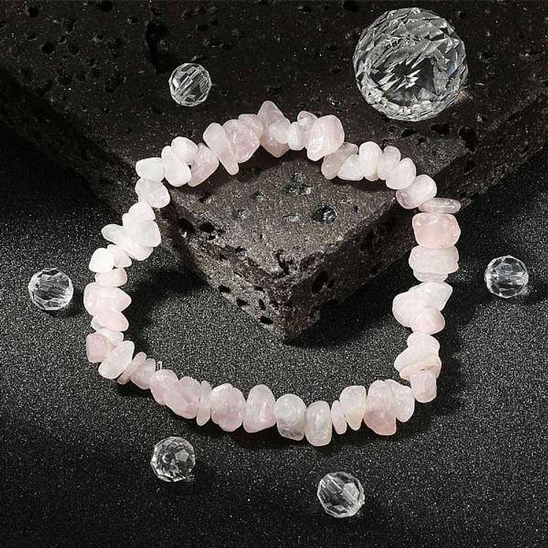 Bracelet Élastique en Chips de Quartz Rose, Lavande Blush, 2-1/8-2-1/4 pouces — Bracelet Femme