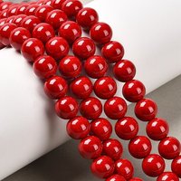 Brins de Perles en Jade Mashan Teint Naturel, Rouge, 8mm — Perles à bijoux