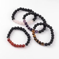 Bracelet Élastique en Pierre de Lave Naturelle avec Perles de Gemmes — Bracelet Femme