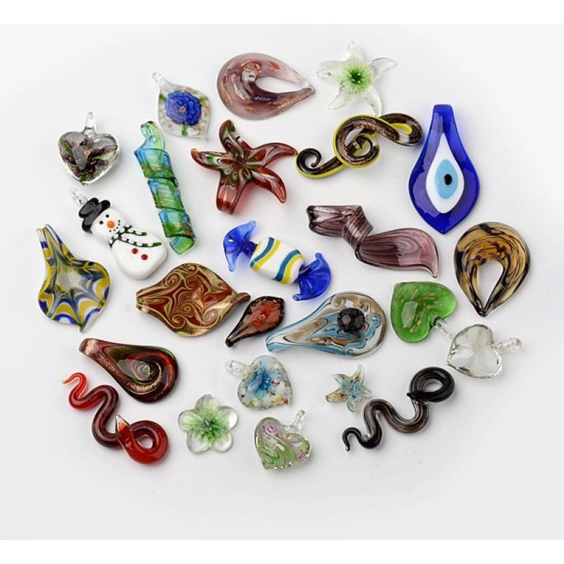 Pendants en Verre Lampwork Faits Main de Formes Mixtes