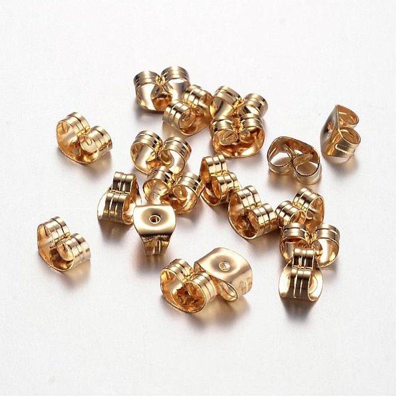 304 Stainless Steel Ear Nuts, Friction Earring Backs, 18K Gold Plated — Jewelry Findings