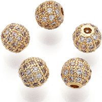 Perles en zircon cubique en laiton plaqué Rack, dorées, 6x6mm, trou de 1,5mm