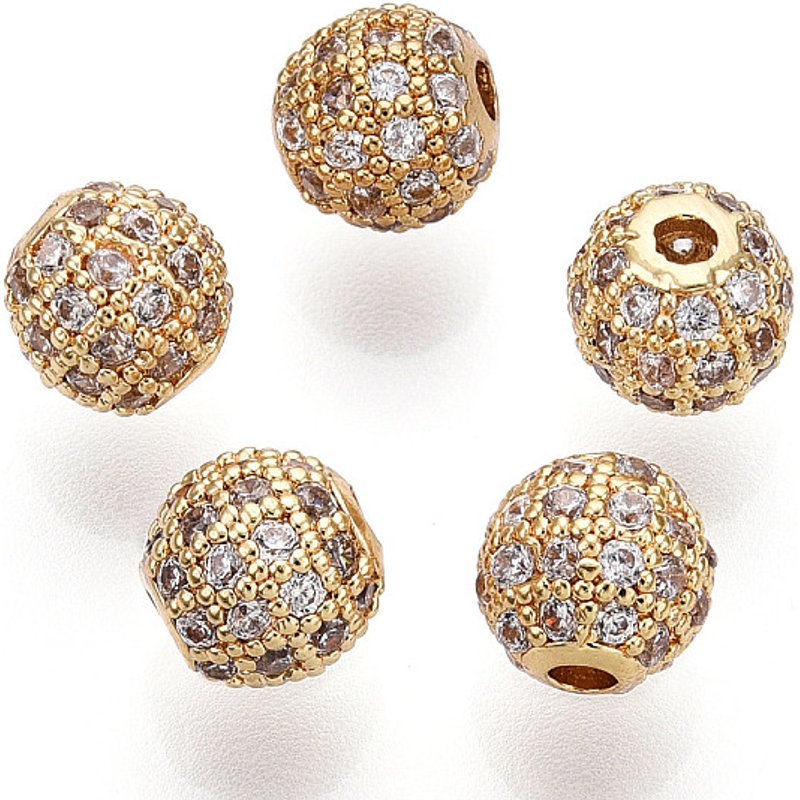 Rack Plating Brass Cubic Zirconia Beads, Golden, 6x6mm, 1.5mm Hole — Jewelry Beads