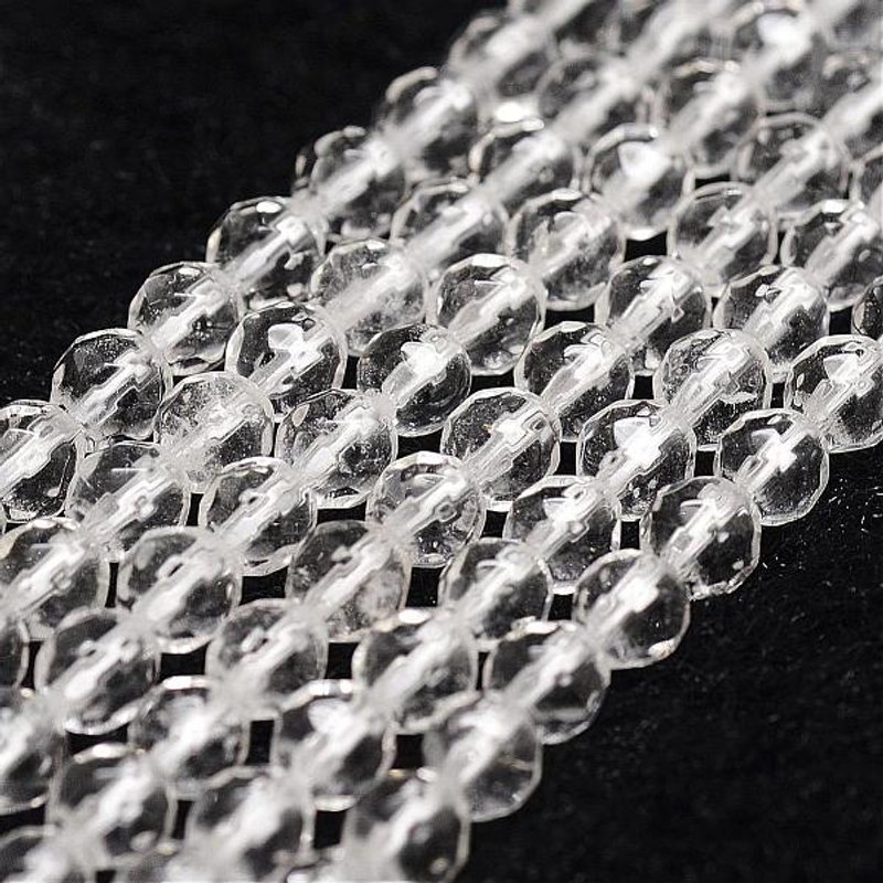 Fils de perles de cristal de quartz naturel, rond facetté 4mm, 96pcs — Perles à bijoux