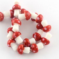 Brins de perles lampwork faites à la main, champignon rouge, 16x12mm, 20pcs — Perles à bijoux