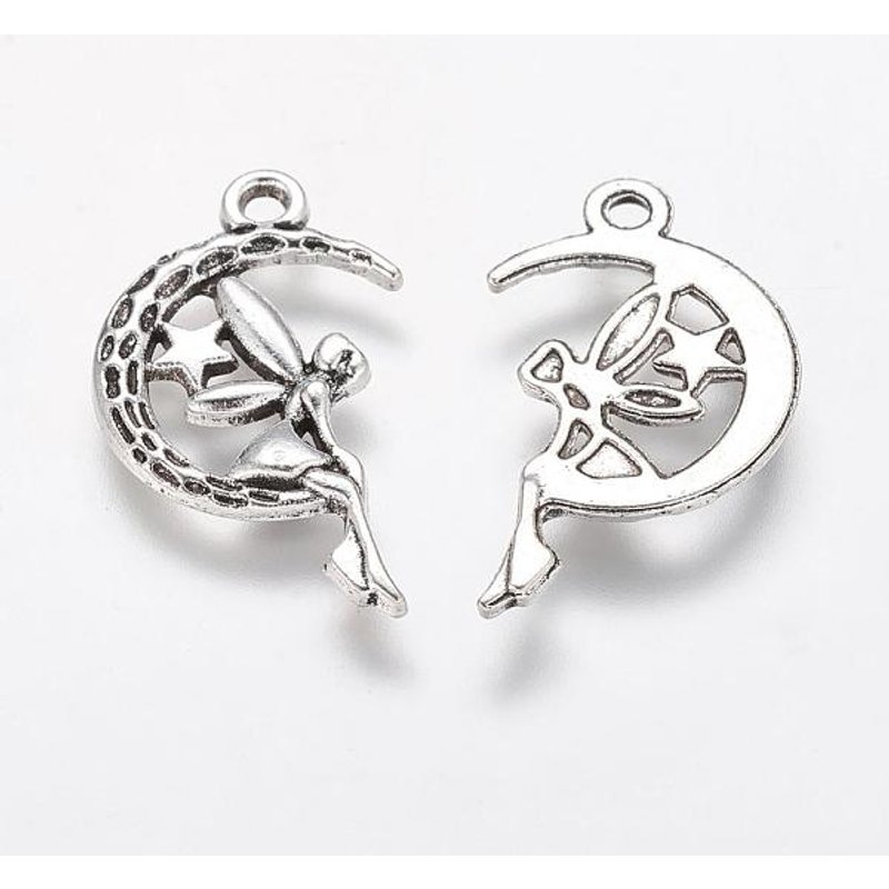 Tibetan Style Alloy Moon with Fairy Pendant - Antique Silver — Charms & Pendants