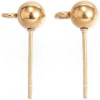 304 Stainless Steel Stud Earring Findings with Loop, Gold Plated — Jewelry Findings