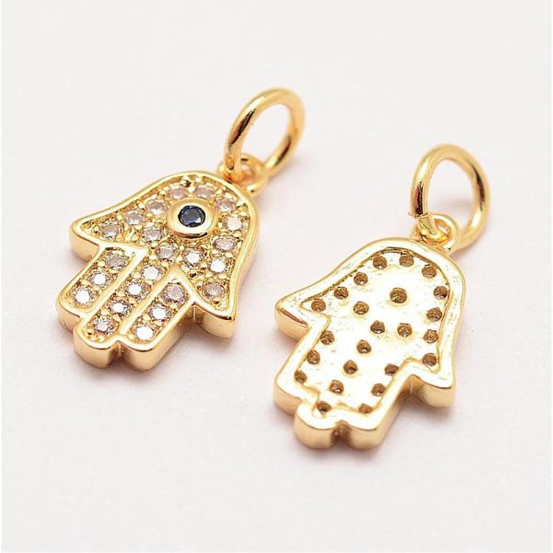 Brass Micro Pave Grade AAA Cubic Zirconia Hamsa Hand Charm — Charms & Pendants