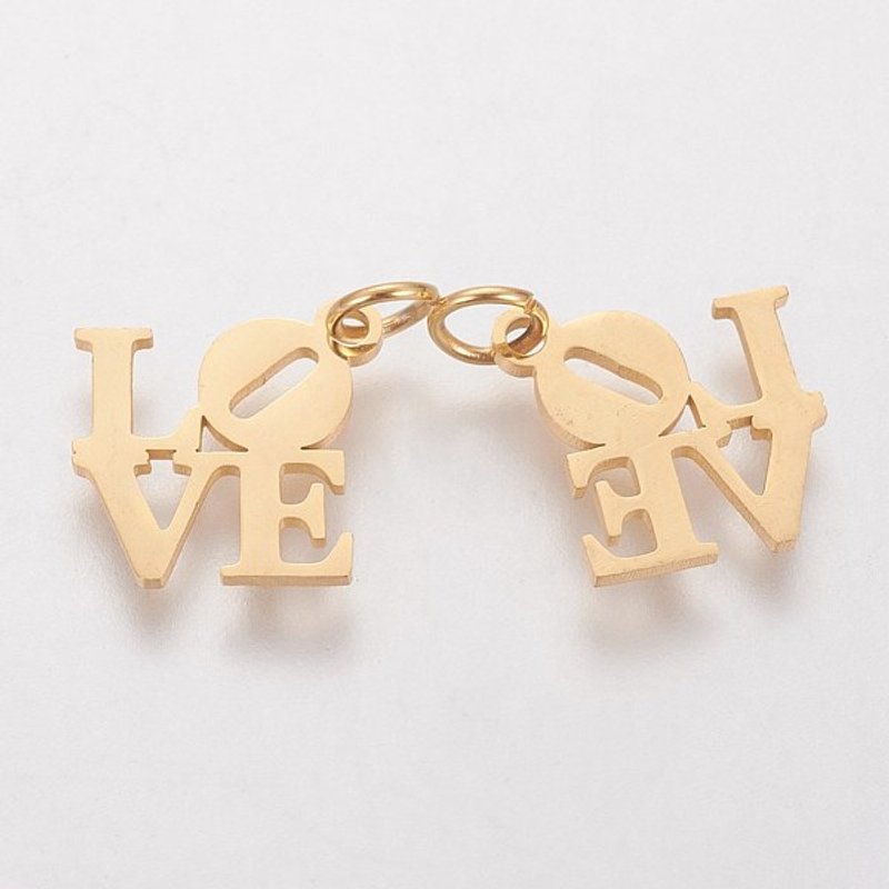 PVD Vacuum Plating 304 Stainless Steel Love Pendant, Golden — Charms & Pendants