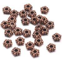 Tibetan Style Daisy Spacer Beads, Lead Free, Nickel Free, Red Copper