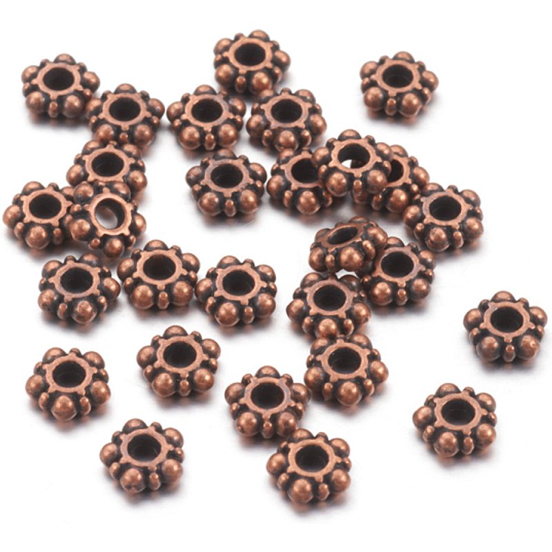 Perles Espacées Marguerite de Style Tibétain, Sans Plomb, Sans Nickel, Cuivre Rouge — Perles à bijoux