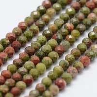 Natural Unakite Beads Strands, Faceted Round, 2-2.5mm
