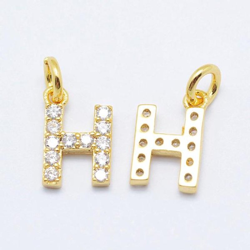 Brass Micro Pave Grade AAA Cubic Zirconia Charm - Letter H — Charms & Pendants