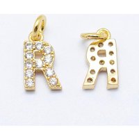 Brass Micro Pave Grade AAA Cubic Zirconia Charm - Letter R — Charms & Pendants