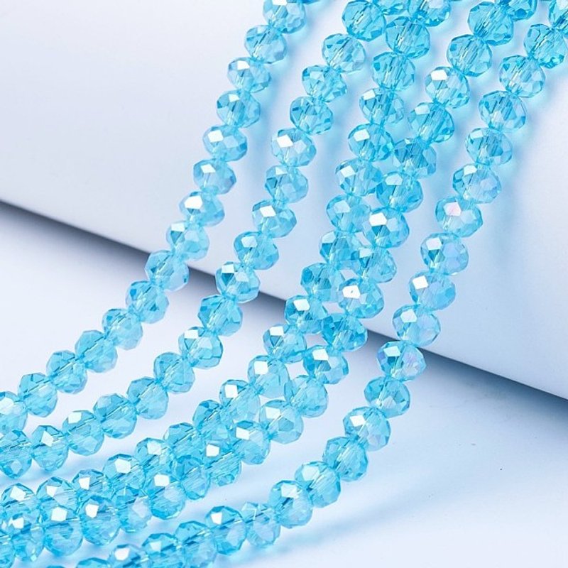 Fils de perles en verre électroplaqué, couleur AB, cyan, 8x6mm — Perles à bijoux