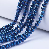 Brins de perles en verre transparent électroplaqué, bleu, 6x5mm — Perles à bijoux