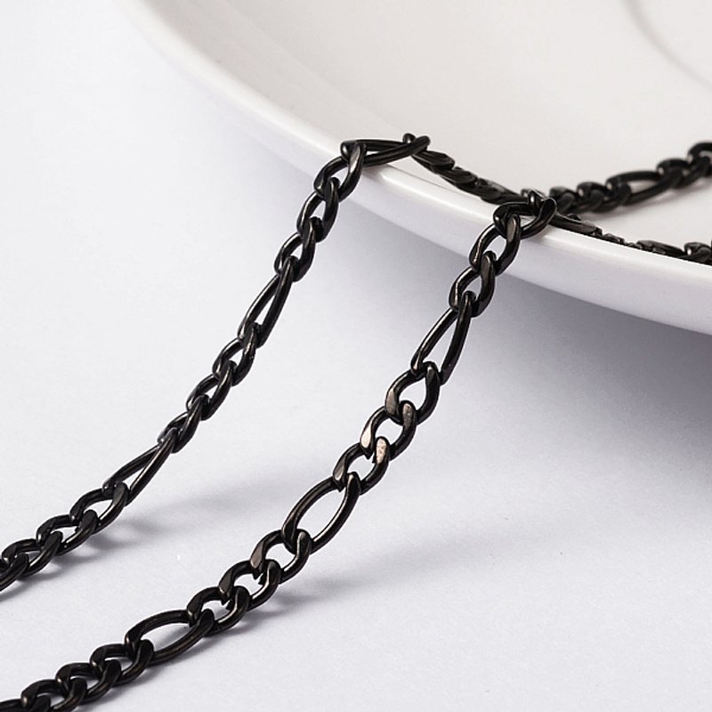 304 Stainless Steel Figaro Chains, Unwelded, Electrophoresis Black