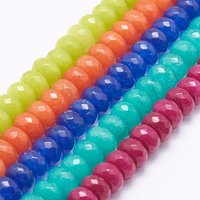 Brins de perles de jade naturel de Malaisie, rondelles teintées, couleurs mélangées — Perles à bijoux