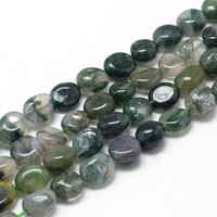 Natural Moss Agate Beads Strands, Nuggets, 8-15mm, 1mm Hole