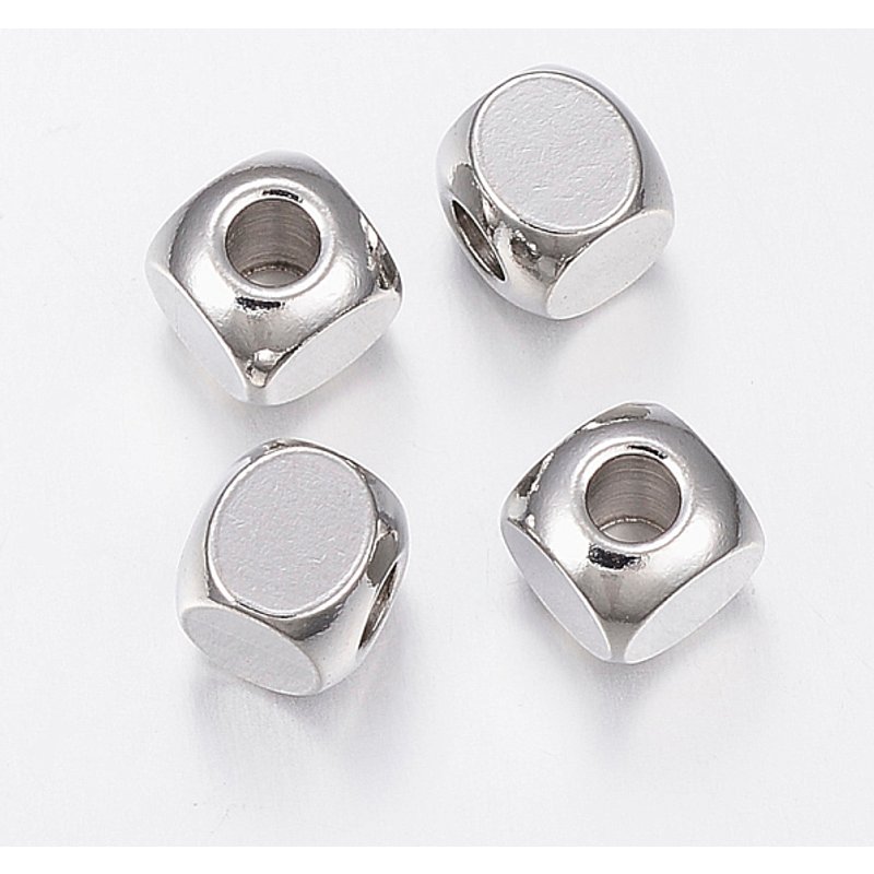 Perles Cubiques en Acier Inoxydable 304 Résistantes au ternissement, 6mm, Trou de 3mm — Perles à bijoux