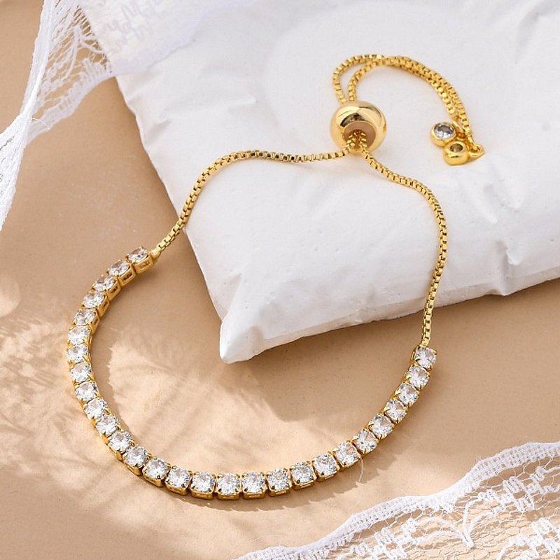 Adjustable Brass Micro Pave Cubic Zirconia Bolo Slider Bracelet — Bracelet Women