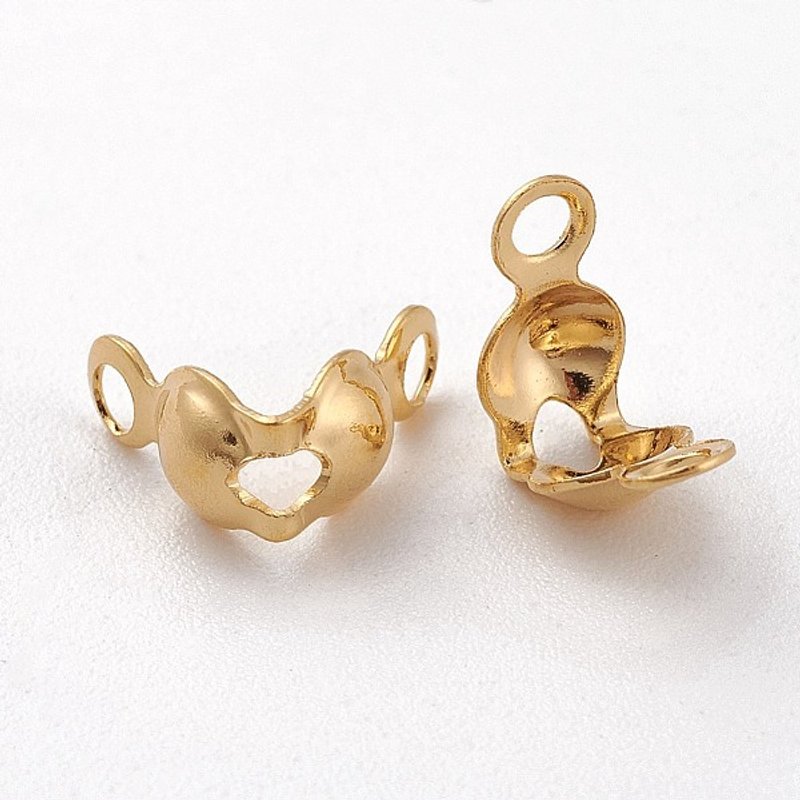 Embouts de perles en laiton plaqué, couvercle de nœud clamshell, plaqué or 18K — Accessoires pour bijoux