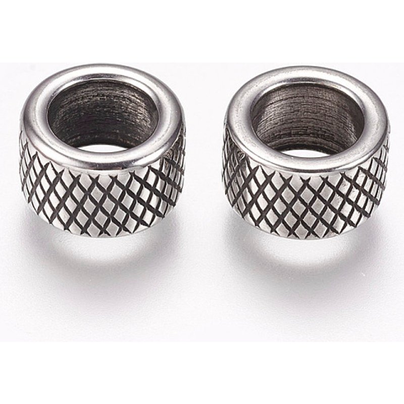 304 Stainless Steel Column Beads, Large Hole, Antique Silver — Jewelry Beads