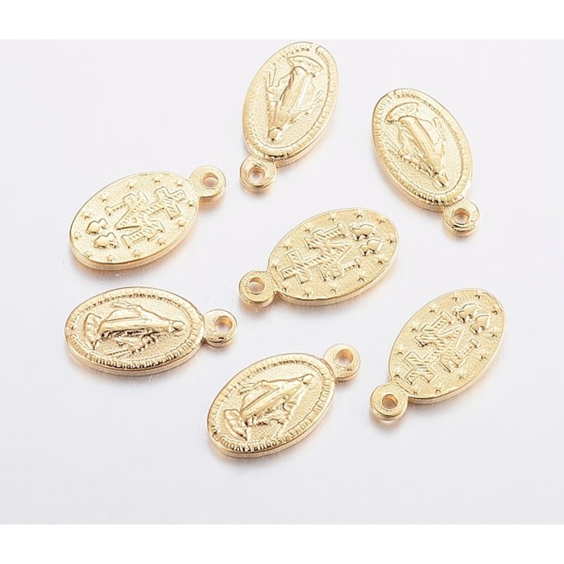 Charm en Acier Inoxydable 304, Ovale avec Vierge Marie - Doré — Breloques et pendentifs