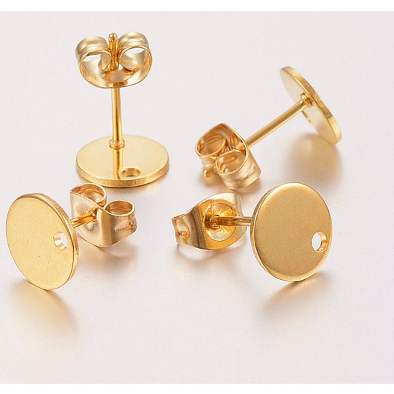304 Stainless Steel Gold Plated Stud Earring Findings with Loop — Jewelry Findings