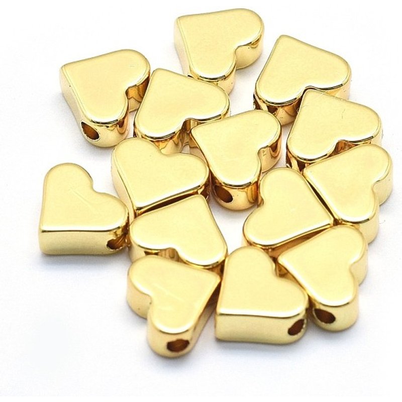 Brass Heart Beads, Lead Free, Nickel Free, 18K Gold Plated — Jewelry Beads