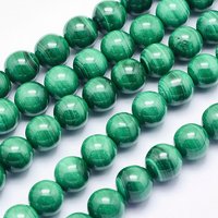 Natural Malachite Beads Strands, Round 8mm, 49pcs, 15.5 inch