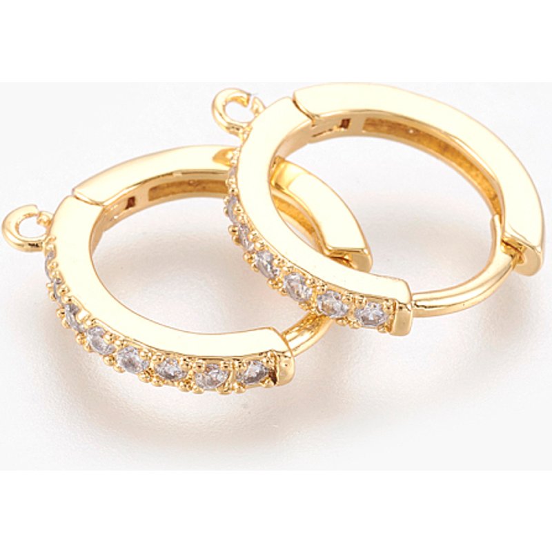 Brass Micro Pave Cubic Zirconia Huggie Hoop Earring Findings — Jewelry Findings