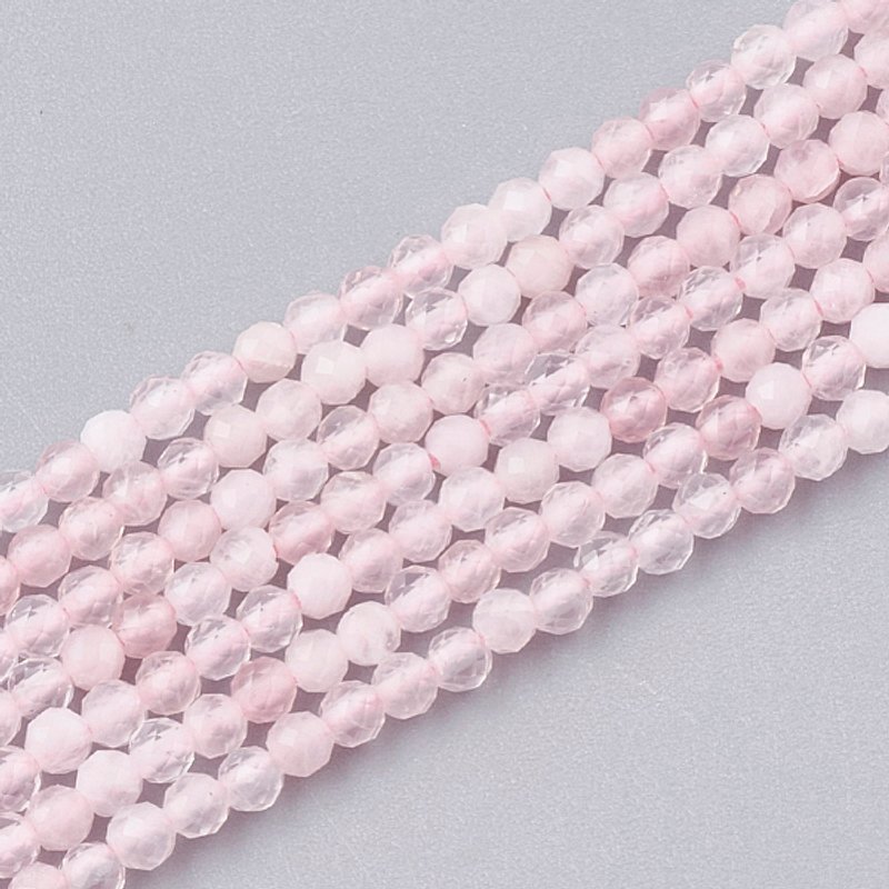 Fil de perles en quartz rose naturel, facettées, rondes, 2mm — Perles à bijoux