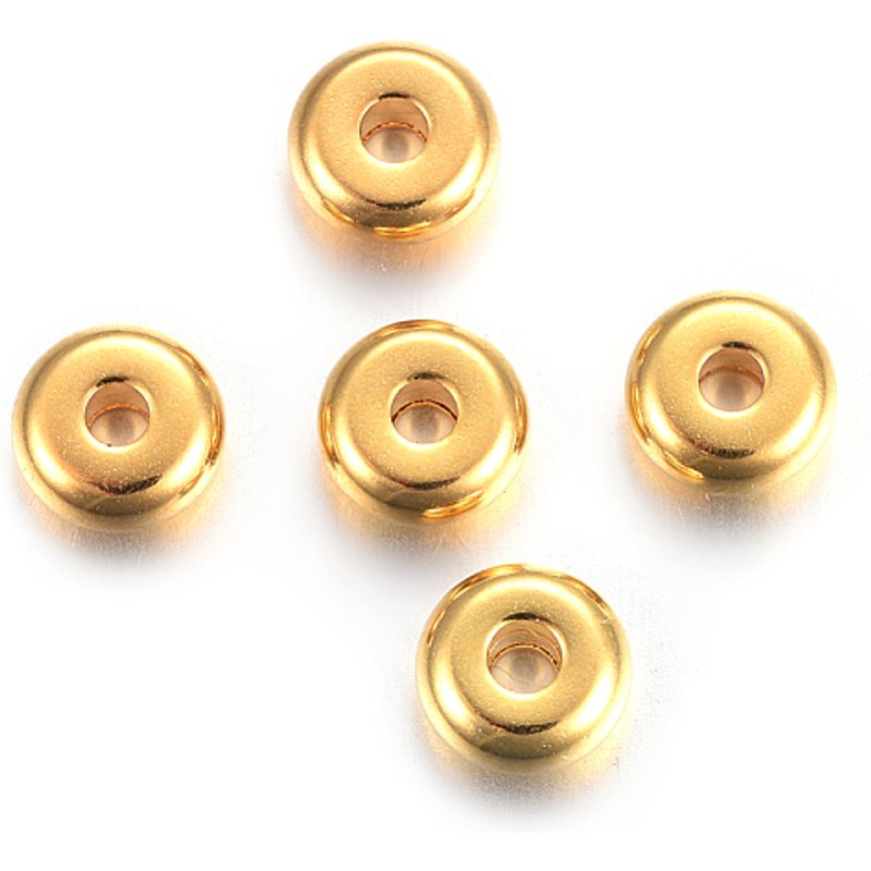 Perles Intercalaires Ronde Plate en Acier Inoxydable 304, Plaqué Or 18K — Perles à bijoux