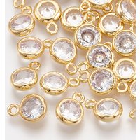 Charms en Zircon Cubique en Laiton, Ronds Plans, Clairs, Plaqués Or 18K — Breloques et pendentifs